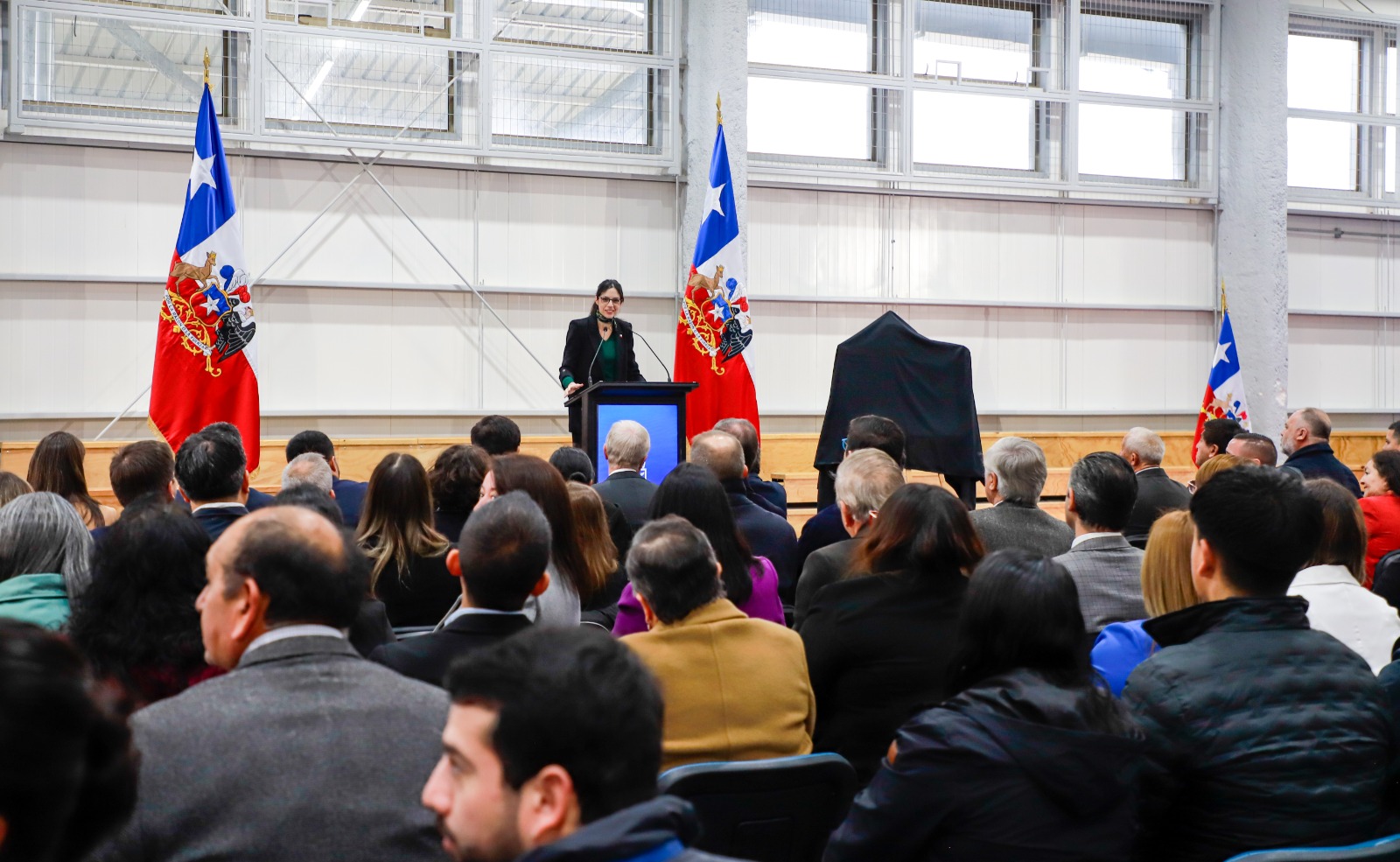 Ministra hablando liceo calbuco